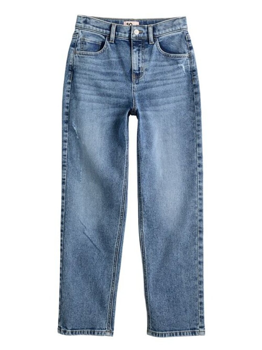 Girl's SO High Rise 90's Loose Fit Jeans - Destructed Med Wash - 12+ - NWT